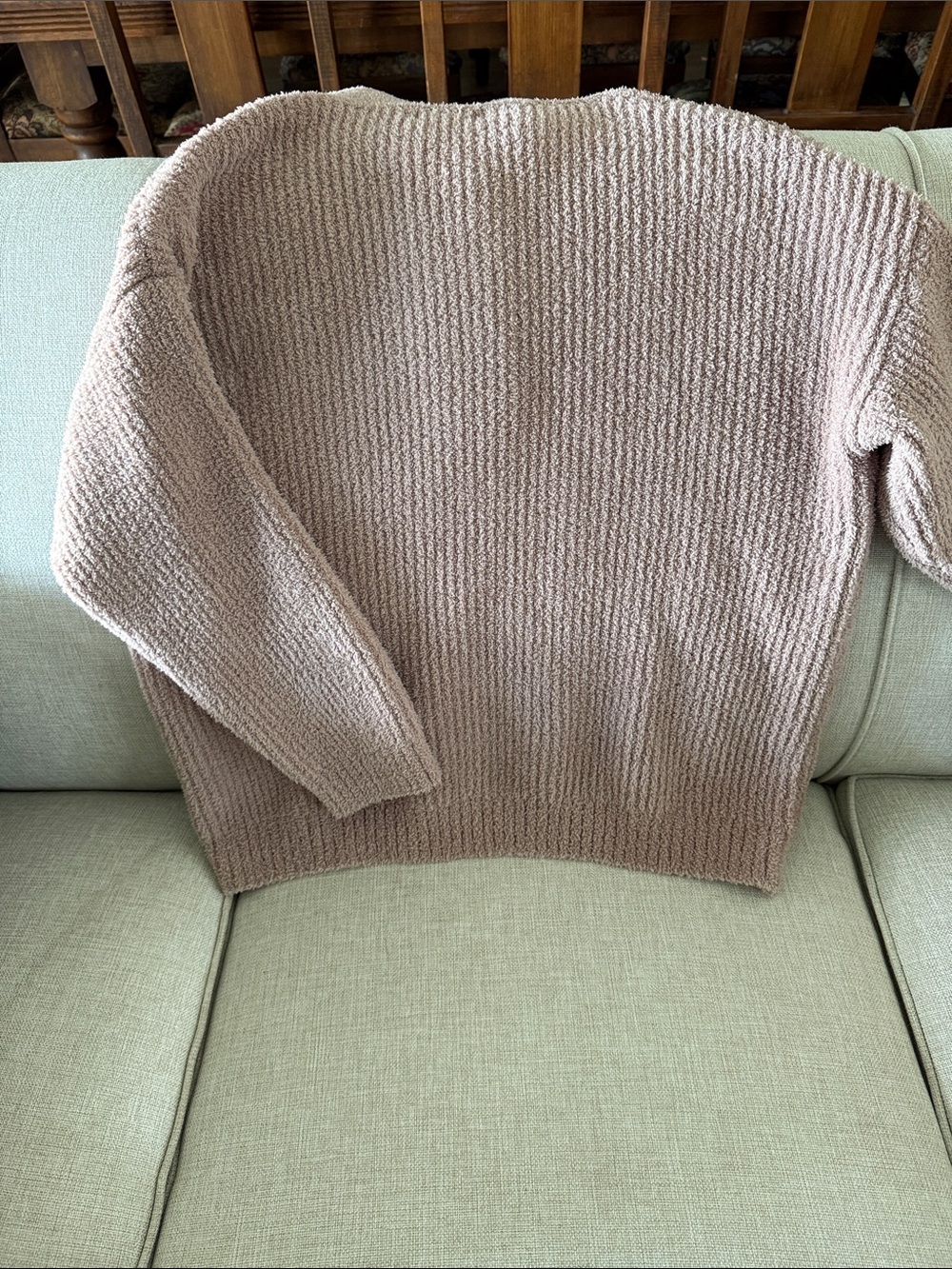 Barefoot Dreams Cozy Button-Placket Collared Sweater in Light Taupe - Picture 3 of 3